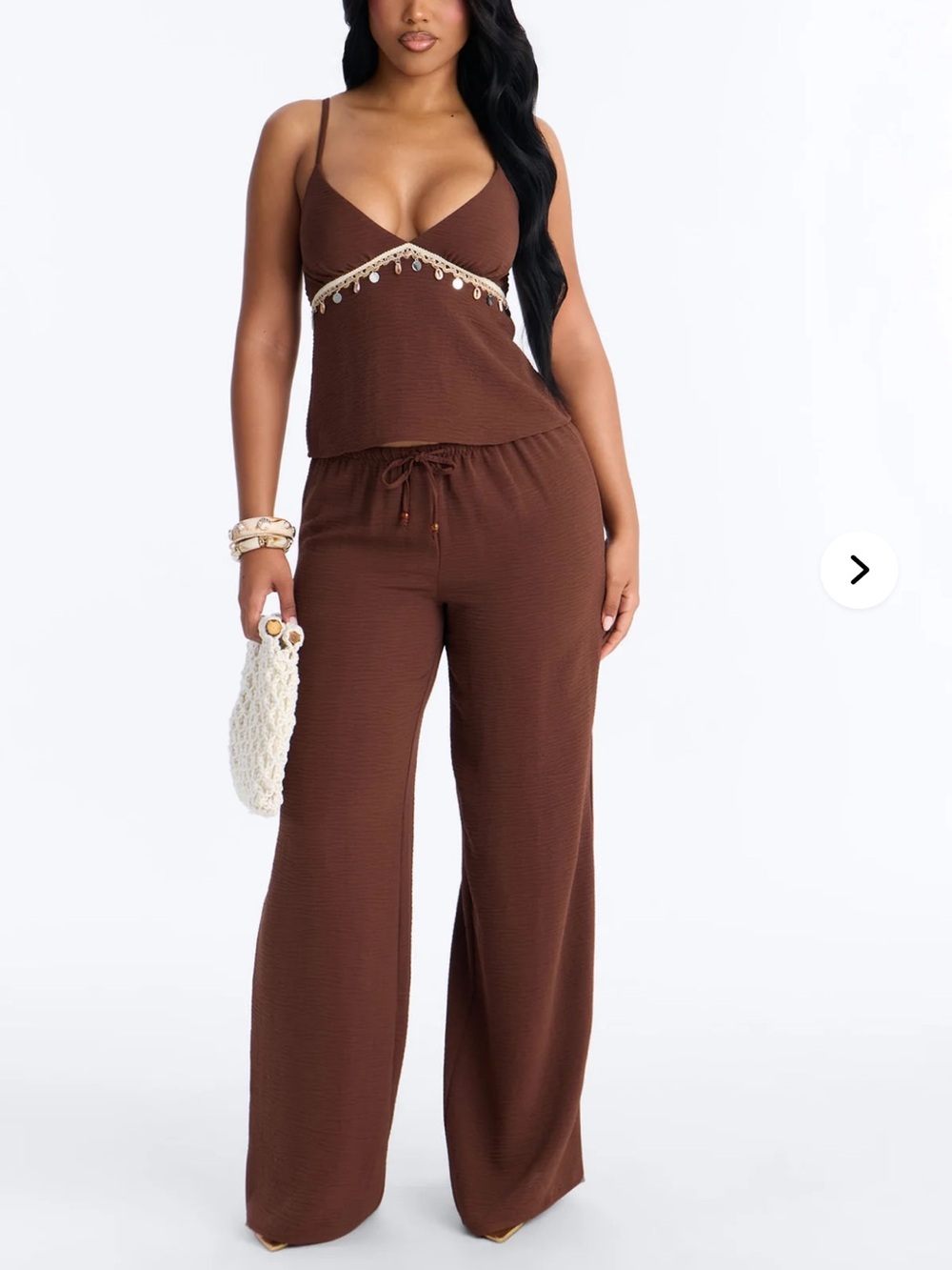 Fashion Nova Sasha Embellished Wide Leg Pant Set — Chocolate